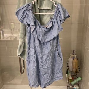Off shoulder denim romper